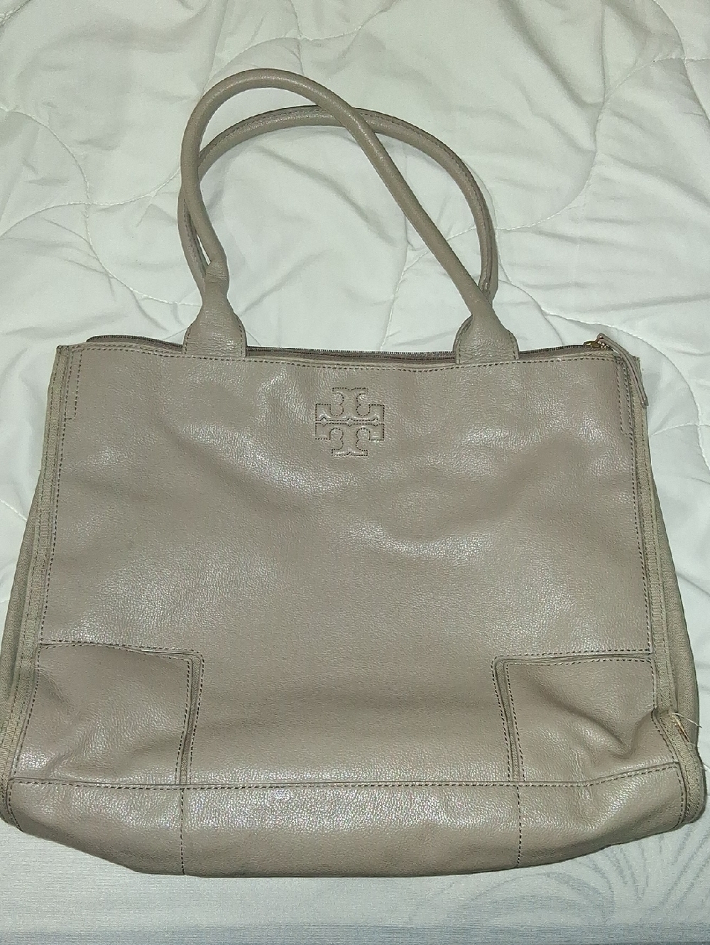 Tory Burch Beige Leather Tote with Double Straps